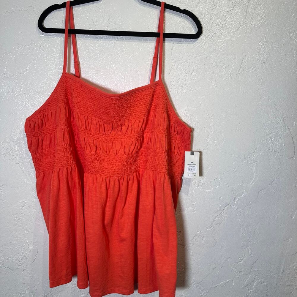 NWT Terra & Sky Size 2x Orange Smocked Tank Top Coastal Summer Boho